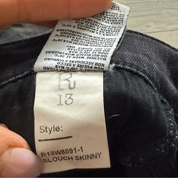 R13 Slouch Skinny Black Denim Jeans - Picture 13 of 16